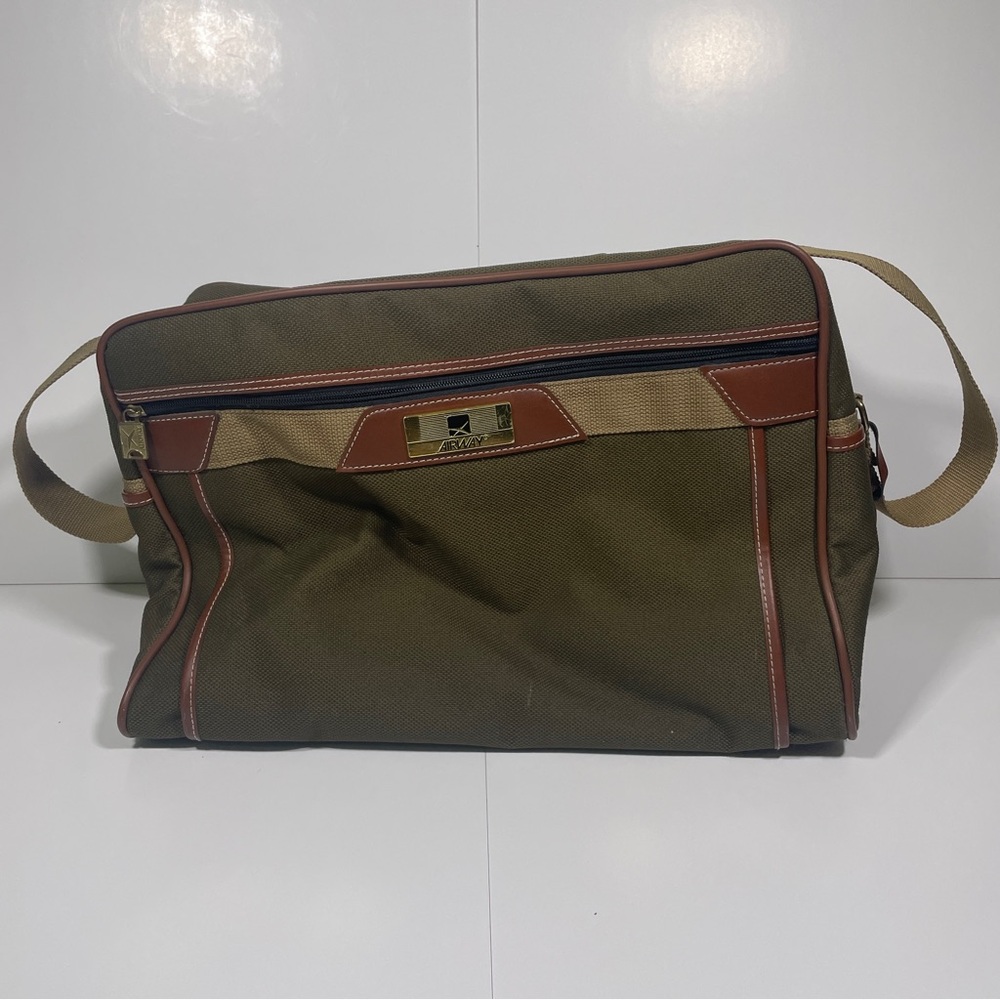 Vintage Airway US Carry On Travel Bag Large Crossbody Shoulder Army Green 12x17”